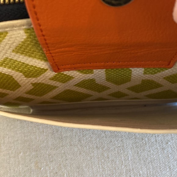 Spartina 449 Large Zipper Wallet Crossbody Cream Navy Green Leather Linen - Picture 6 of 11